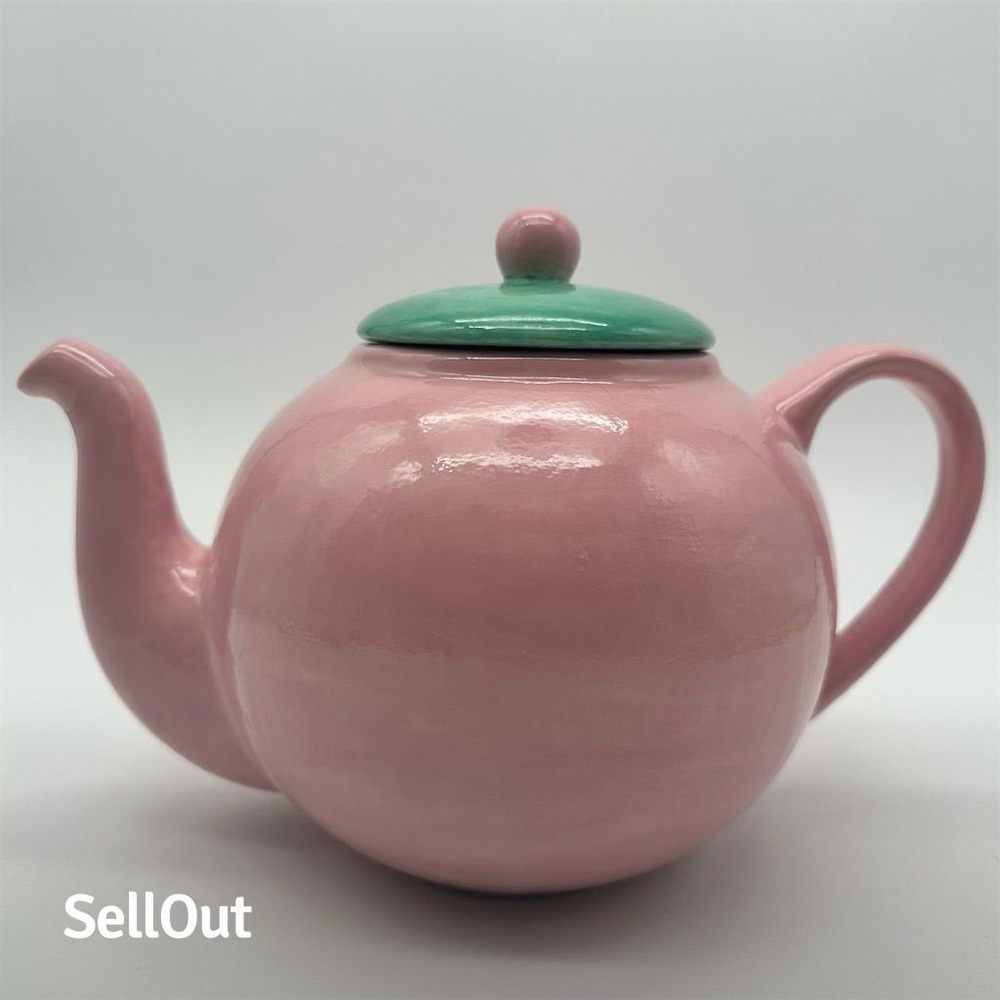 Lindt‎ Stymeist Vintage Pink Ceramic Teapot with Green Lid Retro Decor